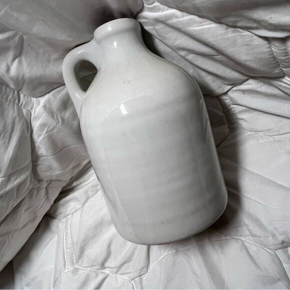 Vintage Stoneware Jug / Pitcher — Fruit Motif Decal, Off-White Ceramic - Picture 3 of 5